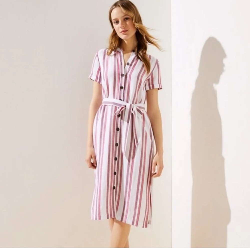 LOFT Striped Tie Waist Dress Size 4